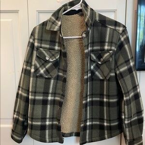 Eddie Bauer Green and Black Jean Jacket with Sherpa Lining